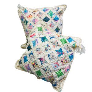 Vintage Quilted Throw Pillows w/ Cathedral Window Grannycore Cottagecore Decor